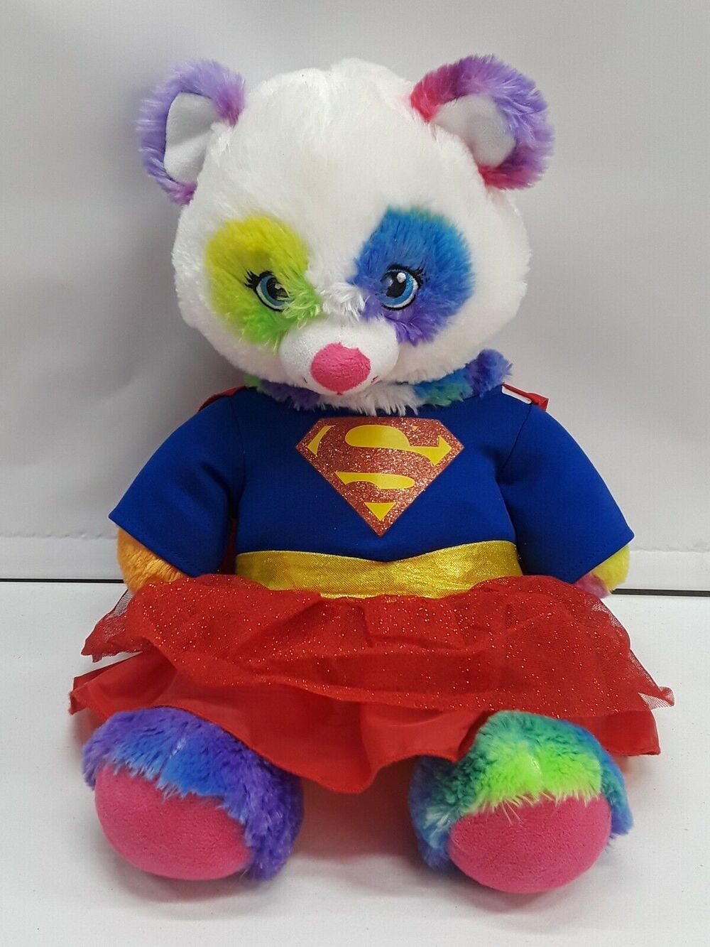 Build A Bear BAB Bear Stuffed Rainbow Panda Super Woman Colorful Outfit 16"